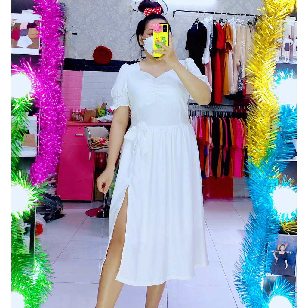ĐẦM LỤA TRẮNG BIGSIZE XẼ ĐÙI 58-90KG | BigBuy360 - bigbuy360.vn