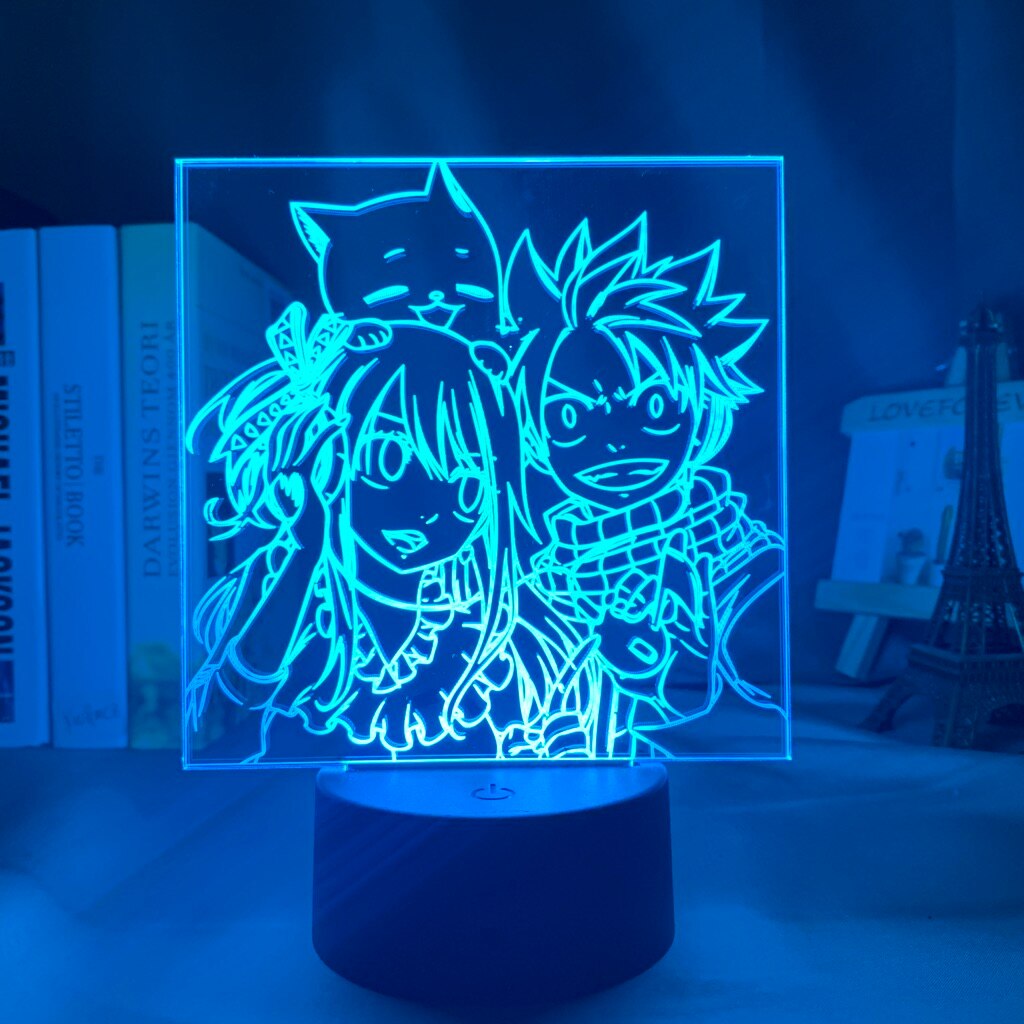 Anime Fairy Tail Natsu Dragneel and Erza Scarlet Hug Night Light Led Touch Sensor Nightlight for Child Room Decor Table 3d Lamp