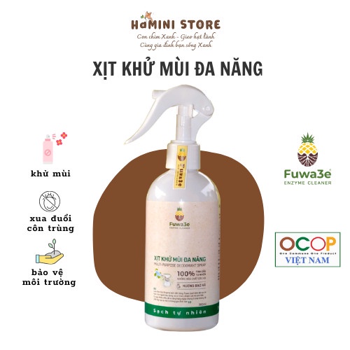 Xịt khử mùi hữu cơ Fuwa3e 300ml tinh dầu bạc hà khử mùi phòng/ tủ/xe oto/giày /áo quần