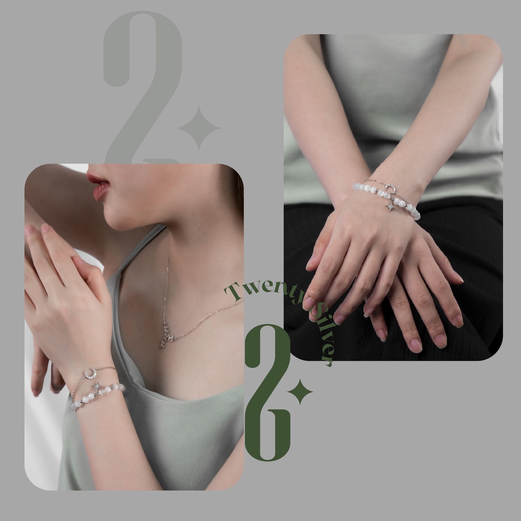 Set Mix Trăng Sao Bạc 925 Siêu Sang LTARS3952. Lắc Tay 925 Nữ 20Silver