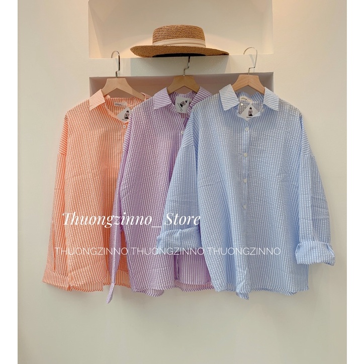 [Ảnh thật/Video]Áo sơ mi kẻ emma dài tay Hàn Quốc Áo xốp hàng Quảng Châu