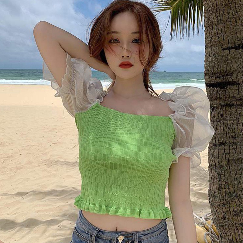 Áo Thun Ngắn Tay Cổ Vuông Họa Tiết Hoa Xinh Xắn Dành Cho Nữ