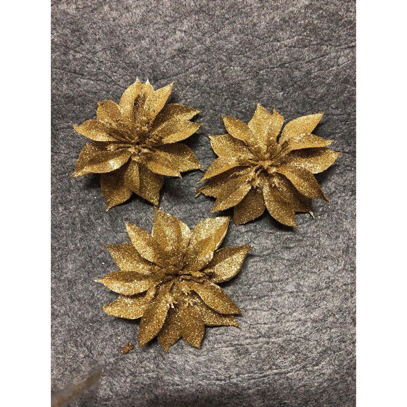 Sỉ bông hoa trà,hoa trạng nguyên kim tuyến nhỏ 10cm trang trí giỏ quà tháp bánh oản tài lộc