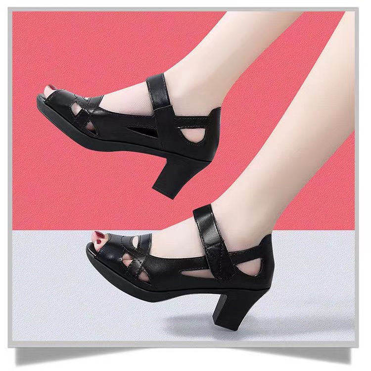 Giày Sandal Cao Gót Đế Dày Bằng Da Thật Thời Trang Mùa Hè Dành Cho Phụ Nữ Trung Niên 2022