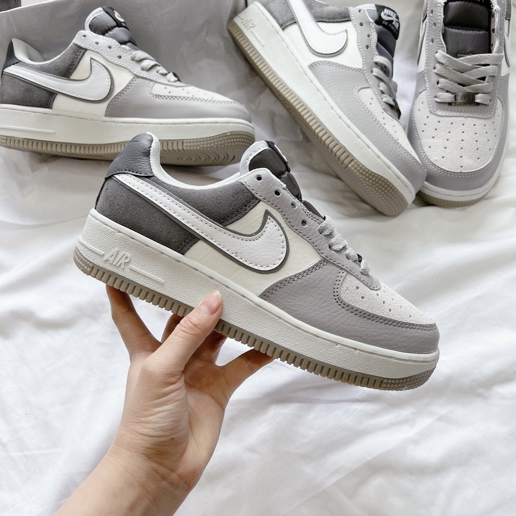 Giày  AF1 Xám Kem Da Lộn, Giày sneaker Air Force 1 Low Atmosphere Grey Phối Màu Cực Đẹp Nam Nữ