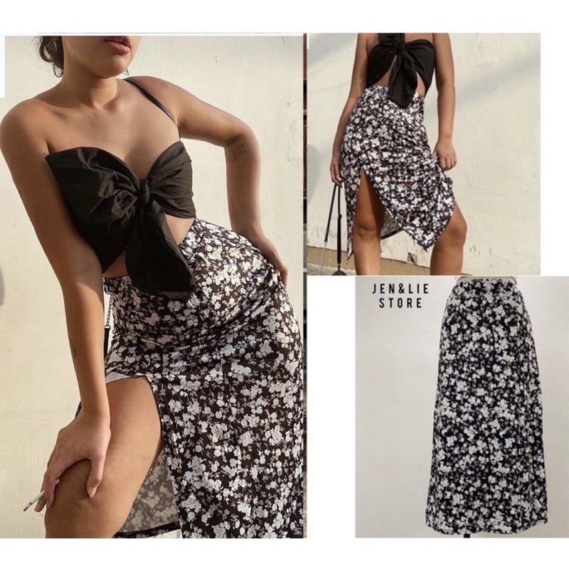 skirt- Chân váy xẻ dài hoạ tiết