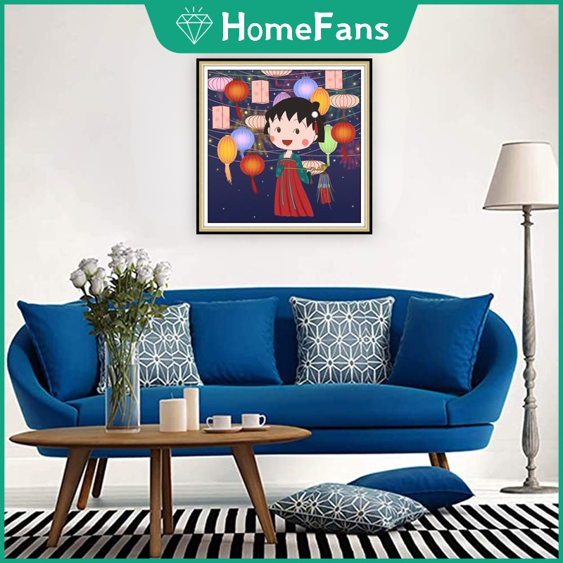 Bộ Tranh Đính Đá 5D Tự Làm 30x30cm / 40x40cm / 50x50cm Hình Sakura Momoko Dễ Thương Trang Trí Nhà Cửa