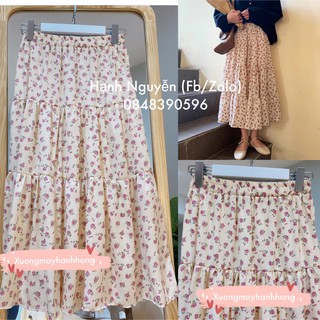 Chân váy hoa nhí vintage 3 tầng hàng Quảng Châu - Chân váy dài vintage 2 lớp