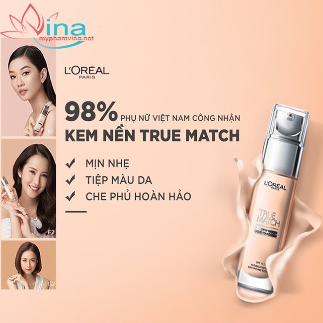 Kem Nền Loreal Paris Makeup Mịn Da True Match Liquid Foundation 30ml. G2.5