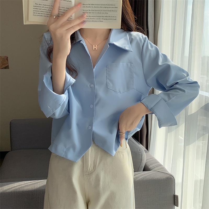 Áo Sơ Mi Tay Dài Dáng Rộng Màu Trơn Dễ Phối Đồ Thời Trang Mùa Xuân Phong Cách Hàn Quốc