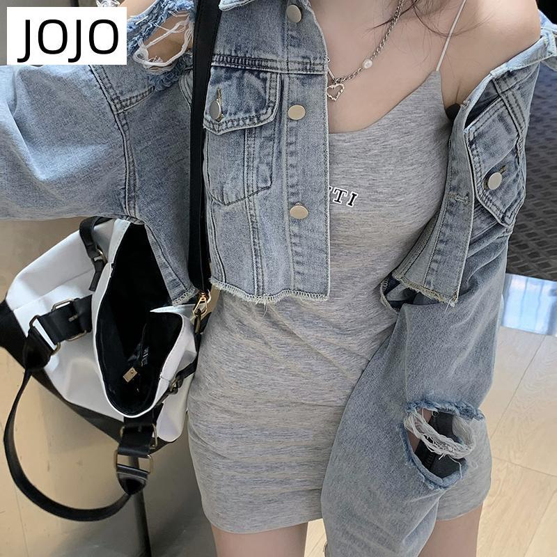 Áo Khoác Denim Tay Dài Dáng Rộng Thiết Kế Rách Thời Trang Mùa Hè Cho Nữ