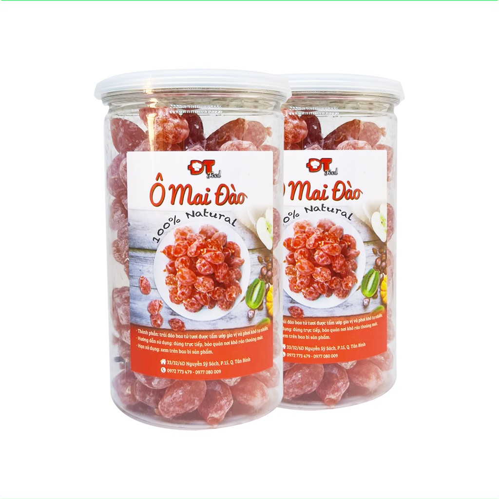 1kg Ô Mai Đào Hồng Không Hạt DTFood - 2 Hộp 500g