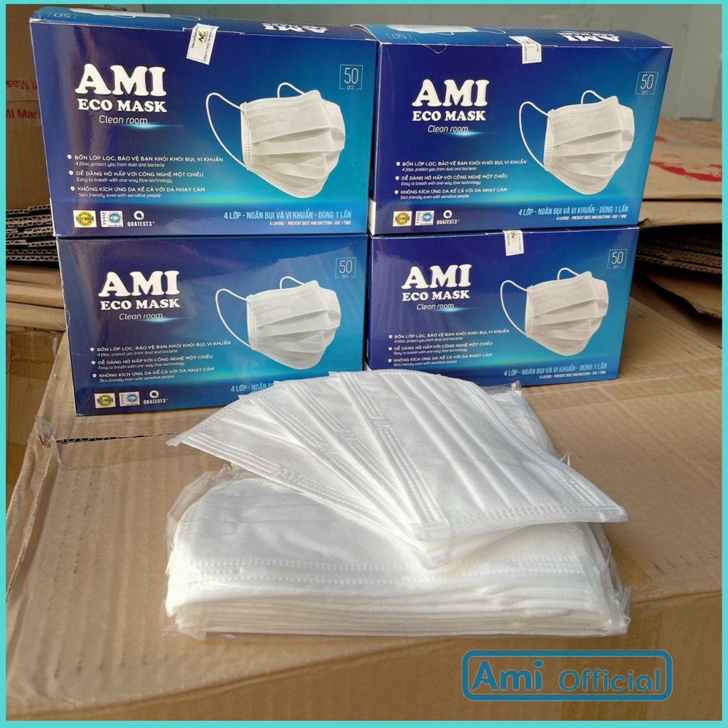 Hộp 50 chiếc khẩu trang y tế ami màu trắng 4 lớp - ami official