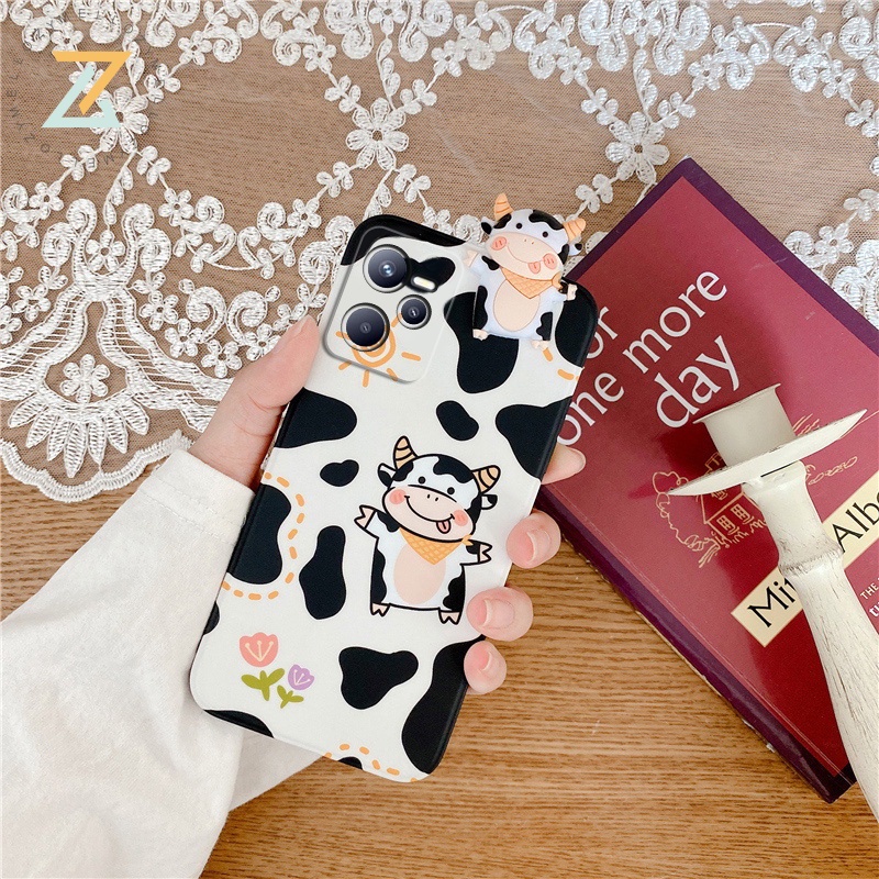 Zymello Ốp lưng OPPO Realme C35 C21Y C21 C20 C17 C15 C12 C11 C11 2021 Realme 5 5i 6i 7i 8i 9i Ốp Điện Thoại Gel silica Hình Bò Sữa 3D Cho