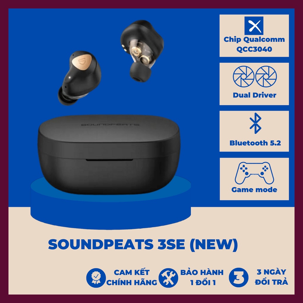 Tai Nghe Không Dây Soundpeats Truengine 3 SE Game Mode QCC3040 Phiên Bản Mới