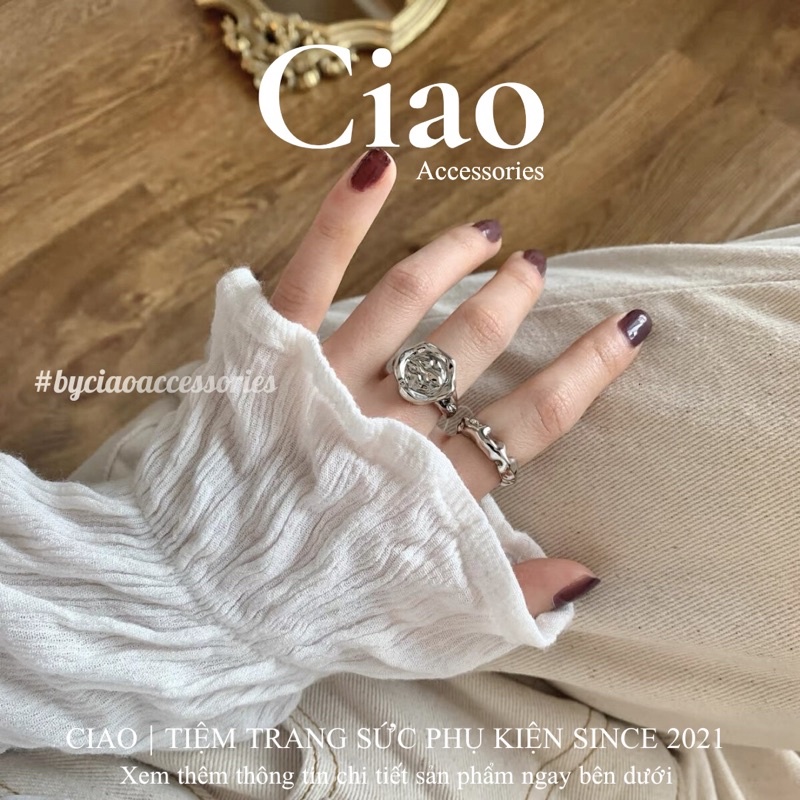 [TRENDY] Nhẫn mạ bạc S925 thiết kế hoạ tiết mặt lõm mã 24 phong cách trendy mới lạ Ciao accessories
