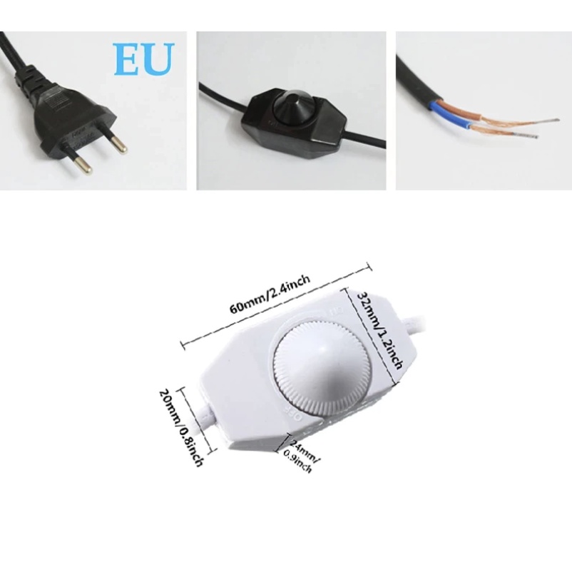 Dây Cáp Nguồn 1.8m Kèm Công Tắc Điều Chỉnh Độ Sáng E14 E27 Cho Đèn Đá Muối dây chuyển đổi