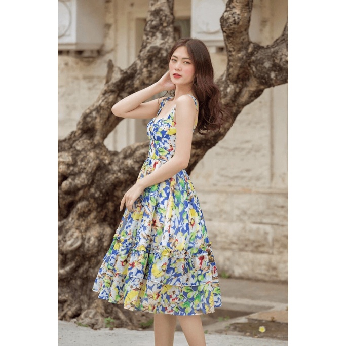 ĐẦM XÒE HOA LỤA ĐI CHƠI KẾT HỢP DỰ TIỆC QUÝ PHÁI SANG CHẢNH PU THỜI TRANG HHP