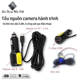 Tẩu cấp nguồn camera hành trình, chân Mini USB, tích hợp 2 cổng USB sạc điện thoại và các thiết bị điện tử khác