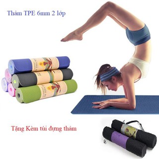 Thảm Yoga TPE 2 lớp dầy 6mm.Tặng kèm túi đựng