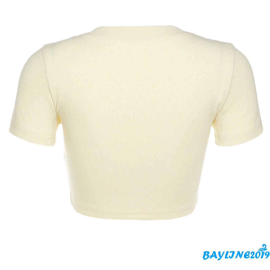 Áo thun croptop dáng ôm ngắn tay cổ khoét in hình thời trang cho nữ