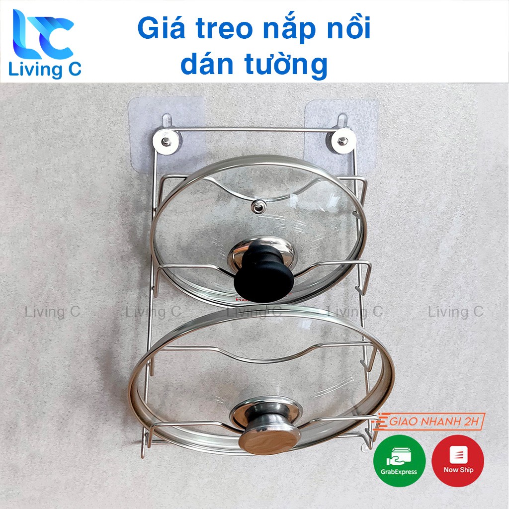 Giá kệ treo nắp vung nồi inox dán tường Living C, giá úp nắp nồi treo tường 4 tầng treo tường _TNN