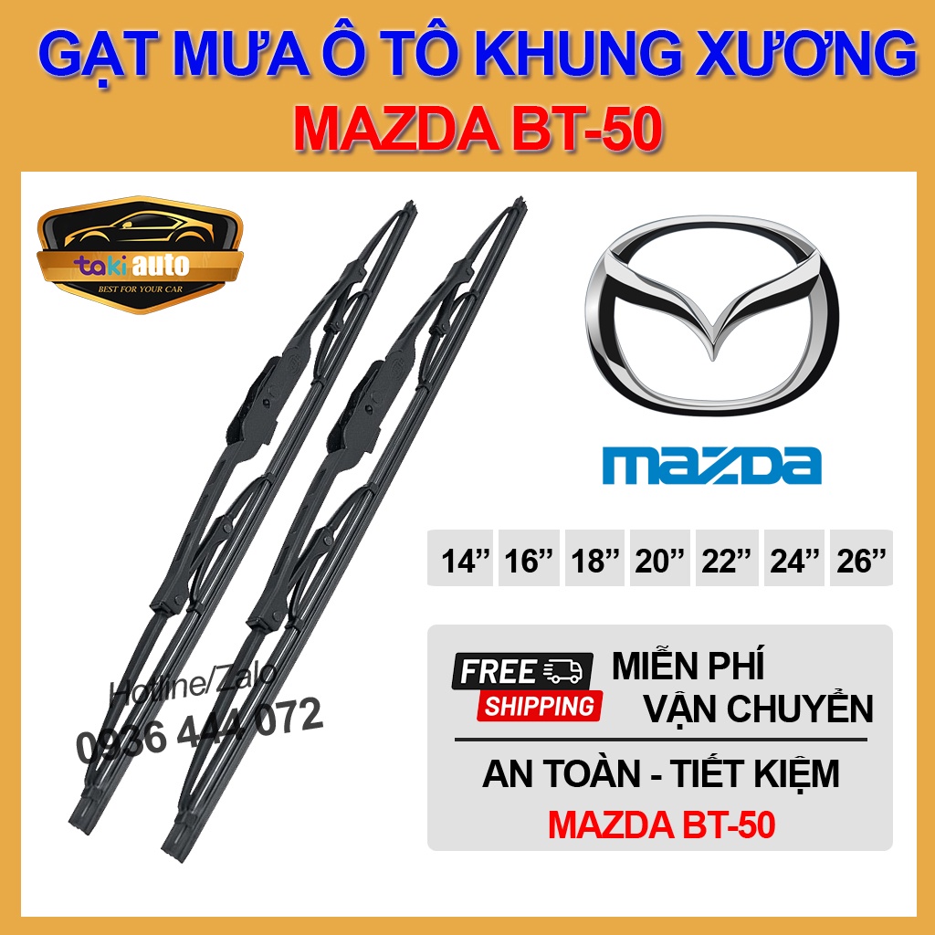 [FREESHIP] Cần gạt nước mưa trước Mazda BT 50 thanh khung xương sắt lưỡi gạt silicon cực sạch