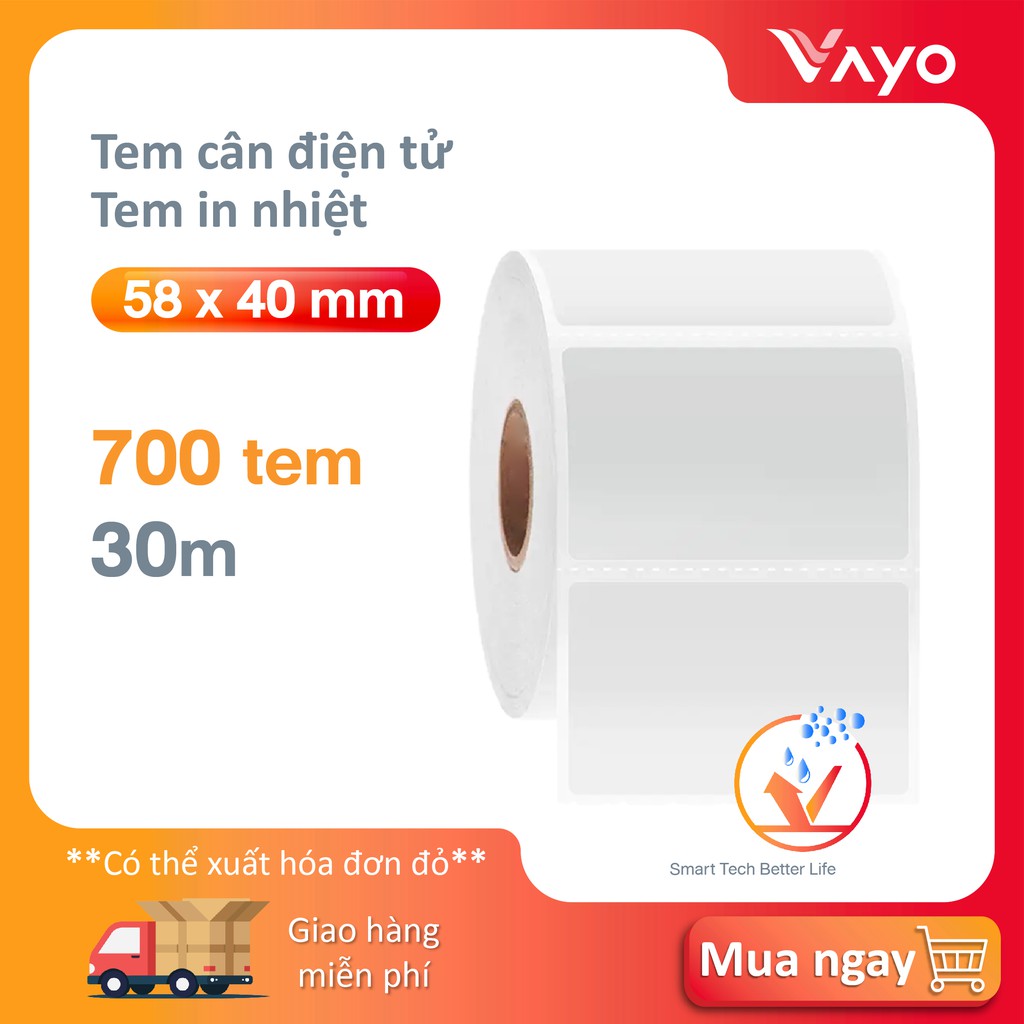 Tem nhiệt tự dính, tem cân điện tử, decal nhiệt 58x40mm - cuộn 30m, giá tốt