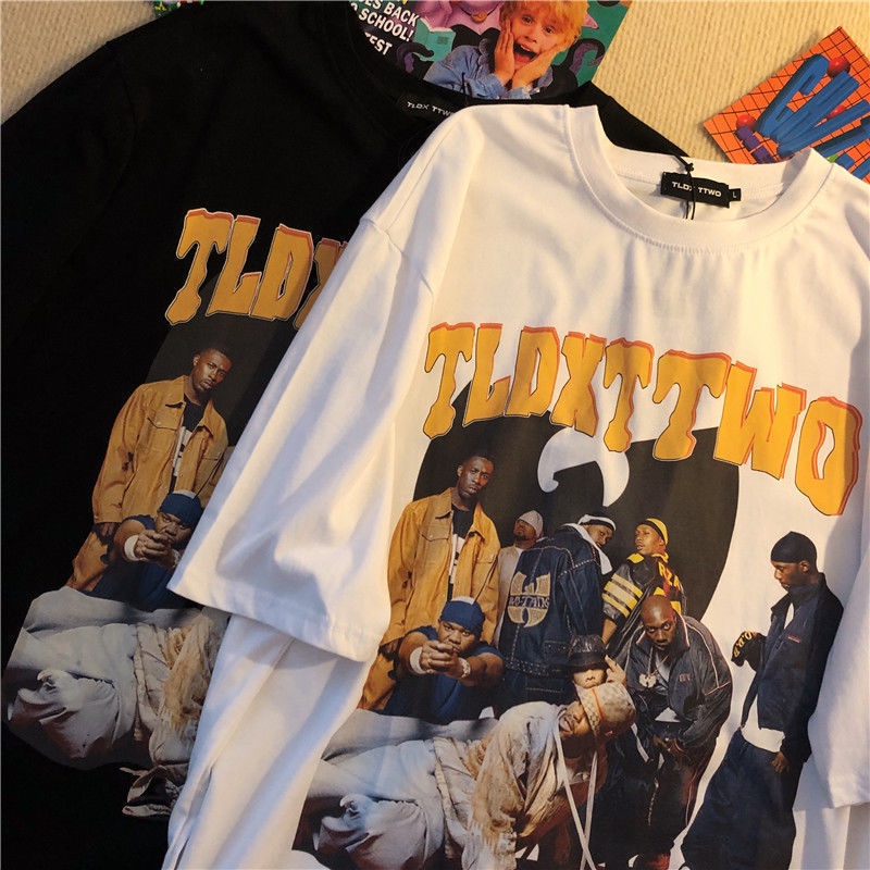 Áo thun 100% cotton cổ tròn tay ngắn dáng rộng in hoạ tiết retro dành cho cặp đôi