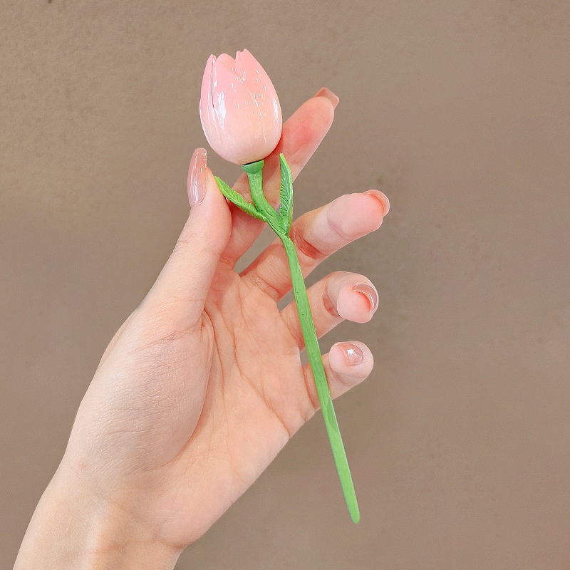 Kẹp Tóc Hình Hoa Tulip Hồng Phong Cách Hàn Quốc Ngọt Ngào