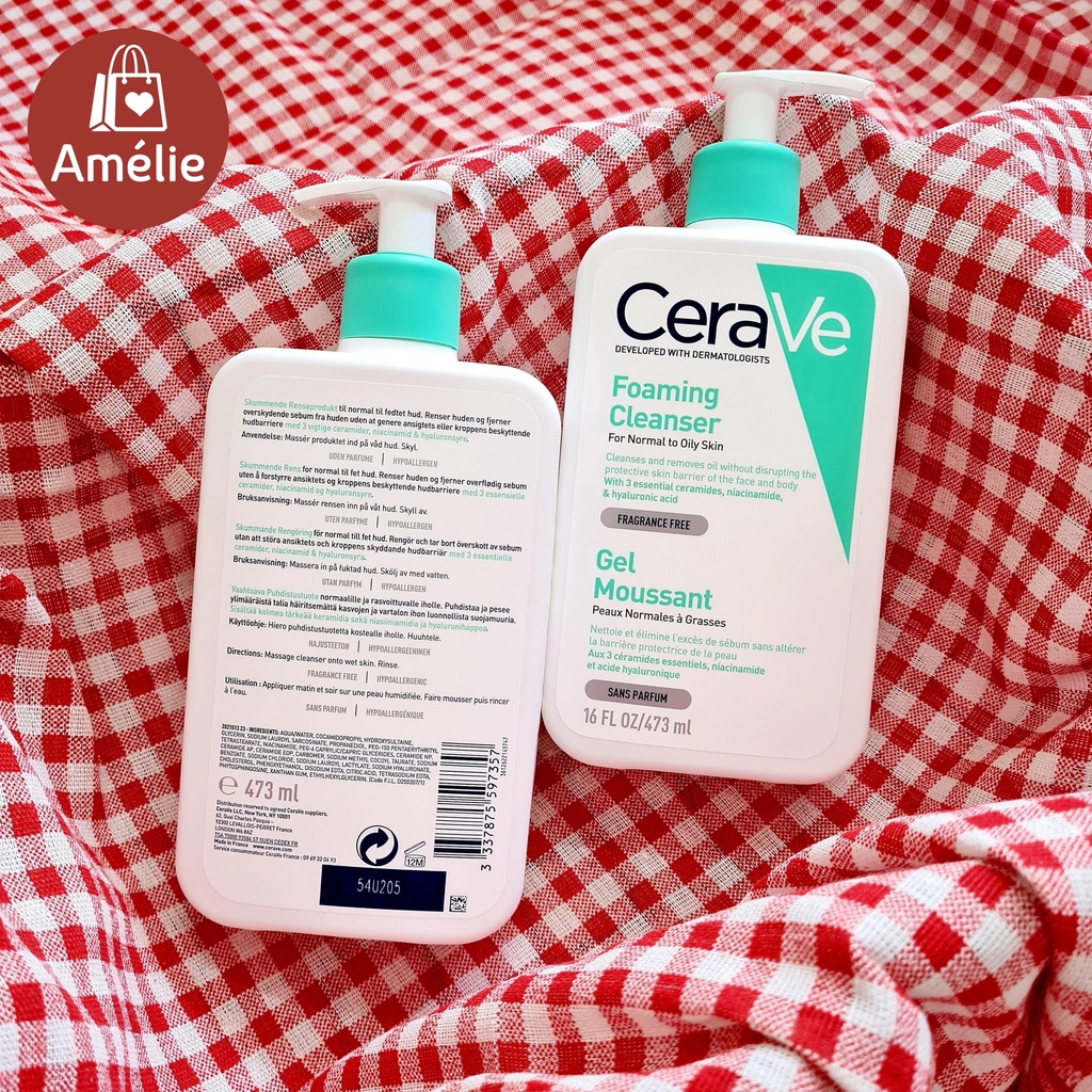 Sữa rửa mặt cho da dầu mụn Cerave Foaming Cleanser dạng gel tạo bọt chứa 3 loại ceramide thiết yếu