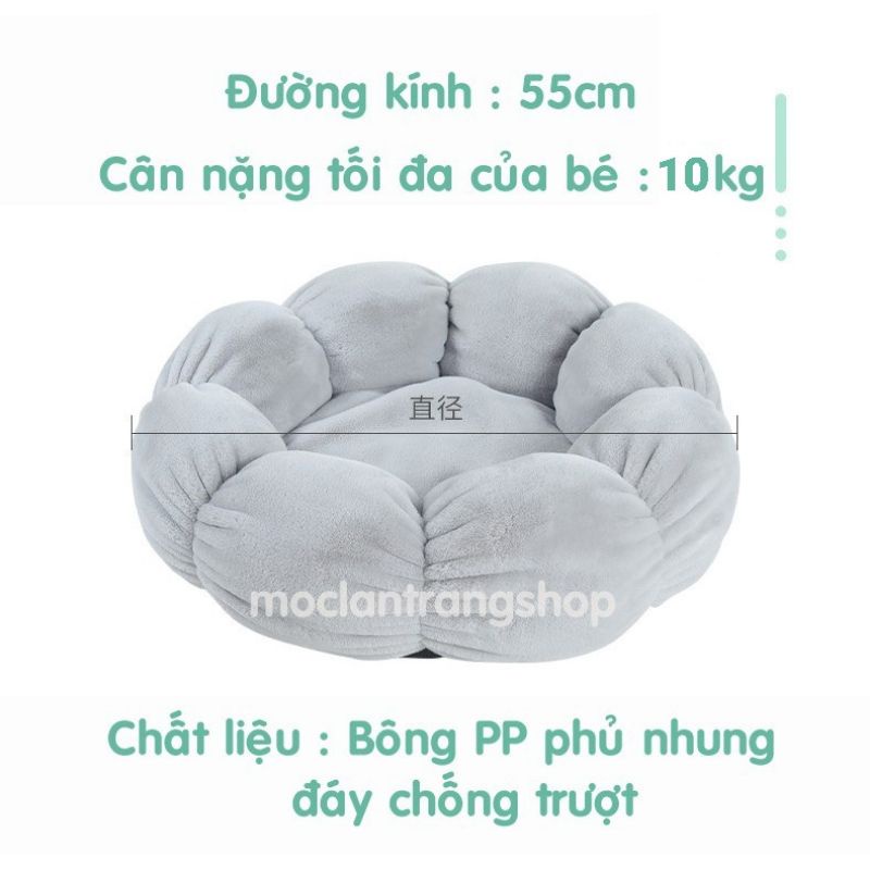 Giường nệm bông cho mèo chó, ổ mèo hình hoa kèm chiếu điều hòa bốn mùa đông hè, đệm dày cao cấp