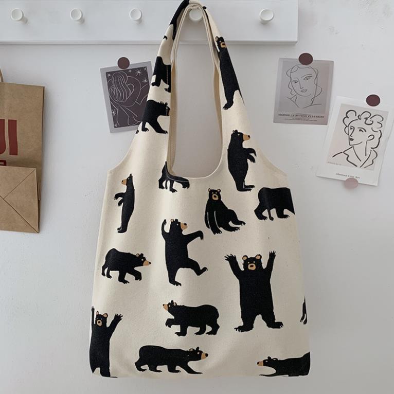 Túi vải canvas, túi vải đeo vai (Gấu Bắc cực) phong cách Nhật Bản