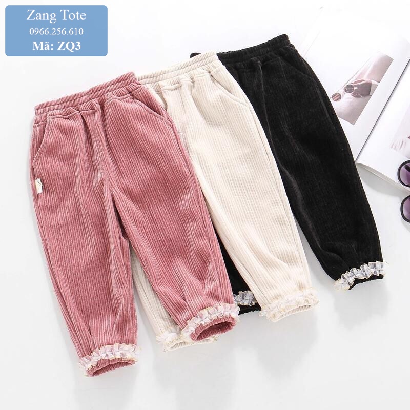 ZQ3 - Quần nhung phối ren cho bé gái chất nhung tăm Hàn cao cấp cực đáng yêu - Zang Tote