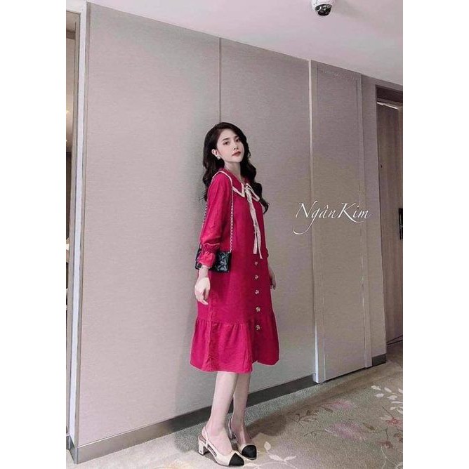 váy bầu thu đông dài tay V226