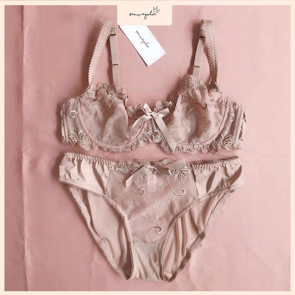 Set đồ lót nữ không mút có gọng chất liệu ren Hoa cẩm chướng - Nội y nữ