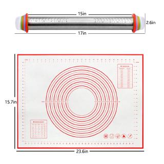 Stainless steel rolling pin + 4 removable adjustable mounting rings