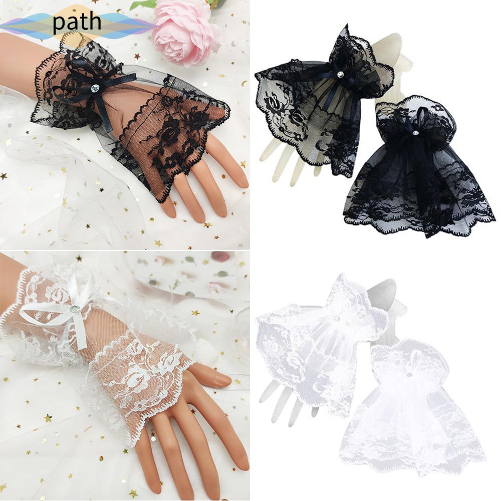 PATH Womens Sunscreen Gloves Halloween Gothic Wrist Cuffs Fingerless Gloves Party Lace Bowknot|Bracelets/Multicolor