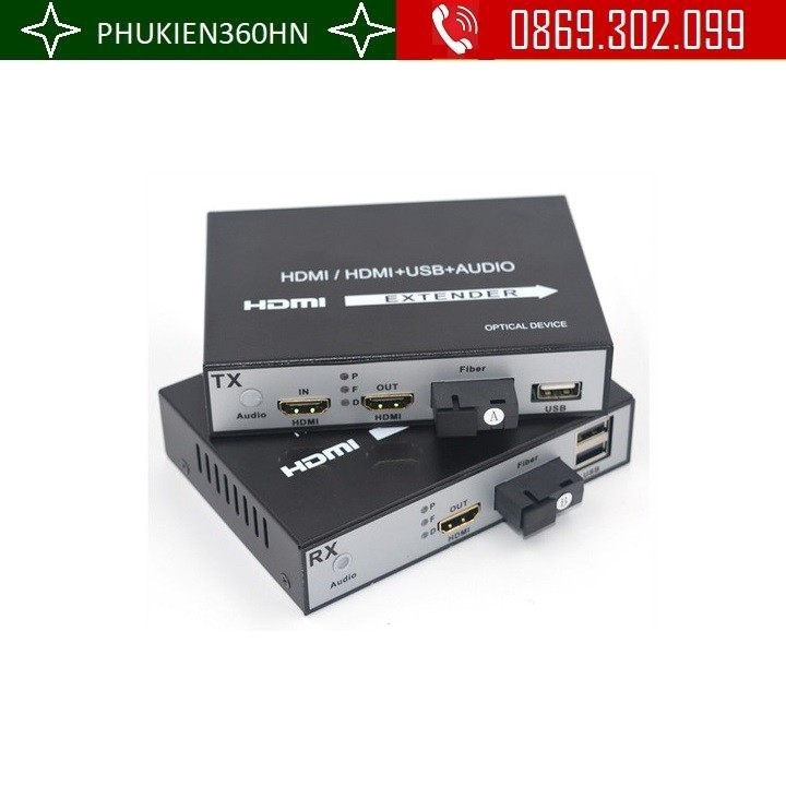 Bộ kéo dài HDMI qua cáp quang 20KM có cổng Usb điều khiển chuột và bàn phím- Hỗ trợ 2 cổng kết nối HDMI - HDMI extender