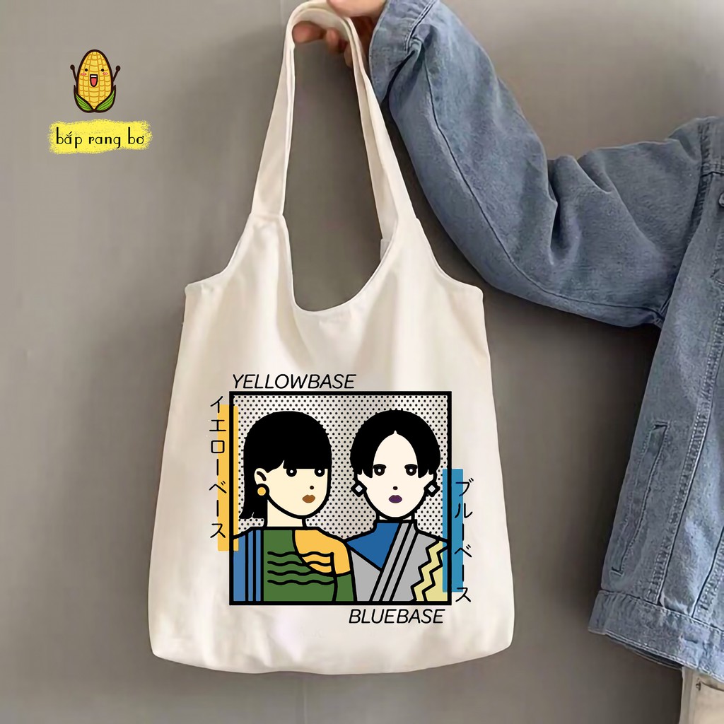 TÚI TOTE TRÒN SẮC MÀU CÔ GÁI VẢI DỆT CANVAS CÓ TÚI CON