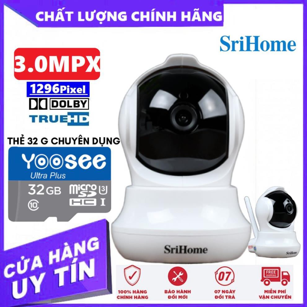 Camera Srihome SH020 - 3MP 1296 Pixle - Kết nối wifi - Đàm thoại hai chiều - Phát hiện chuyển động