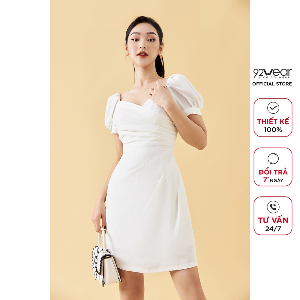 Váy xòe tay bồng 92WEAR, xếp ly thân trước thanh lịch, trẻ trung DEA1676