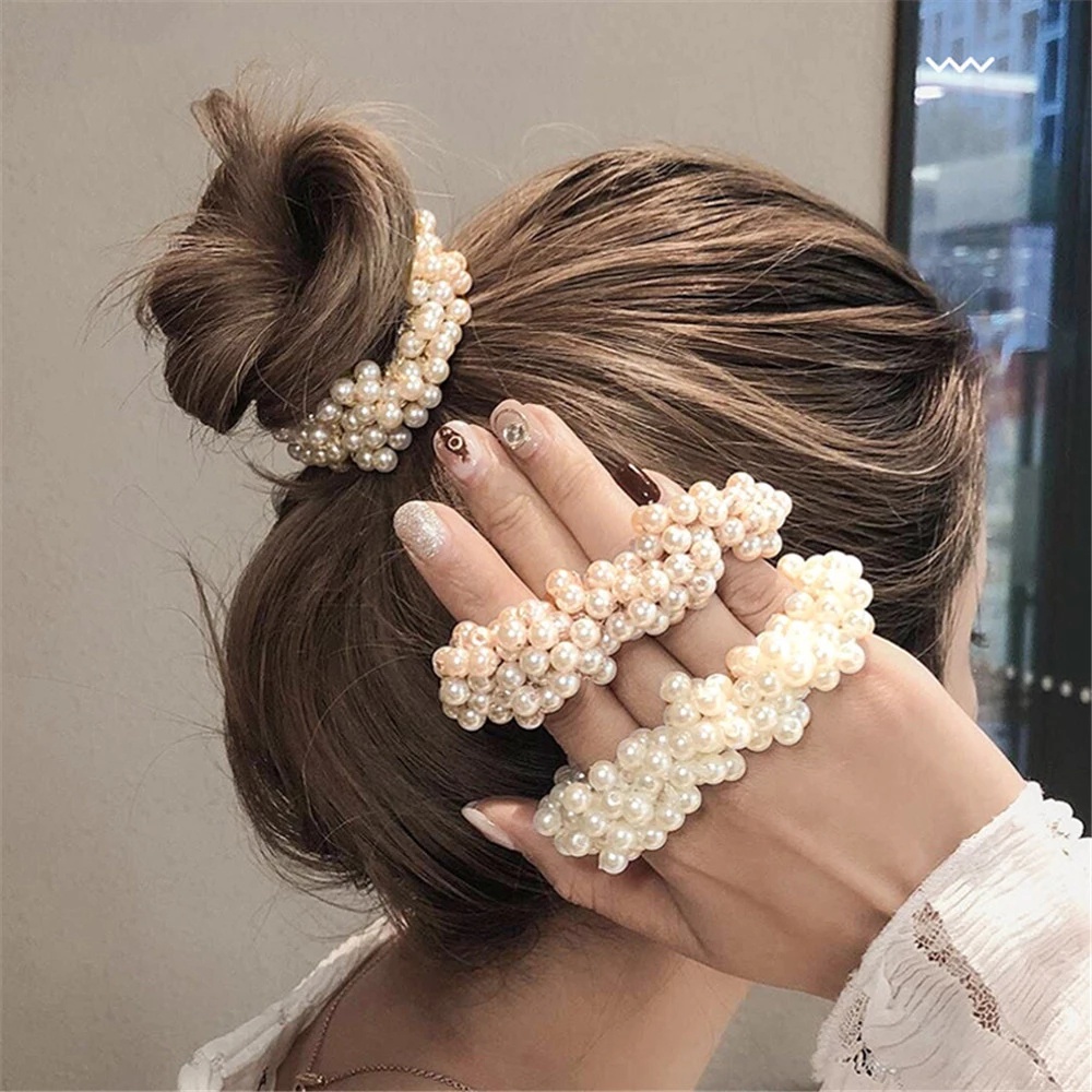 Dây Buộc Tóc Co Giãn Đính Hạt Ngọc Trai Thanh Lịch Cho Nữ