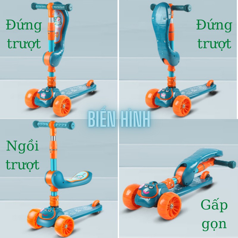 Xe trượt scooter đa năng cho bé từ 2 đến 12 tuổi - Xe thăng bằng có nhạc, bánh xe phát sáng