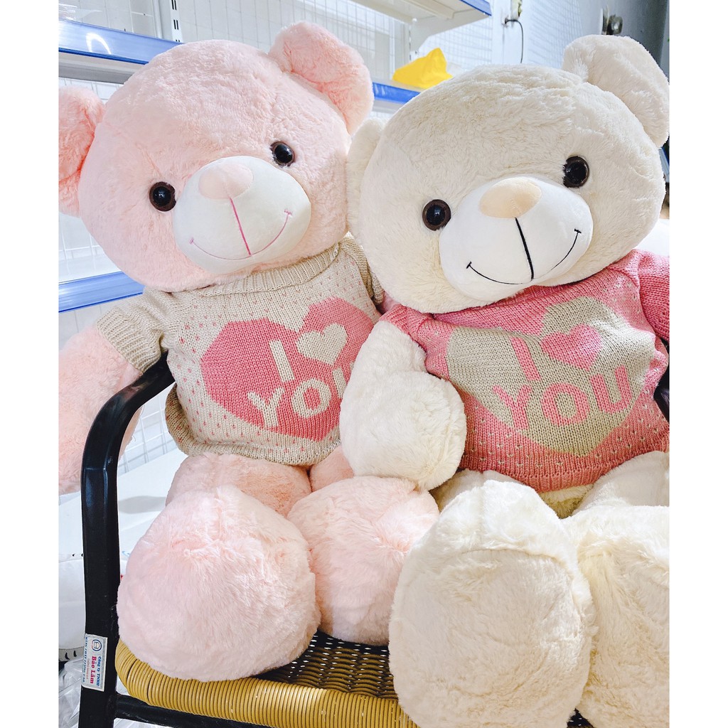 Gấu bông Teddy áo len I Love U 2 màu kem hồng kích thước 80-110-140cm NEOCI