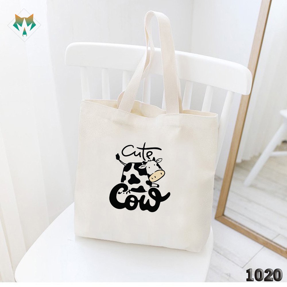 TÚI TOTE TRẮNG CHẤT VẢI CANVAS 1020 483 BÒ SỮA CUTE COW DỄ THƯƠNG HÀNG CHUẨN ĐẸP