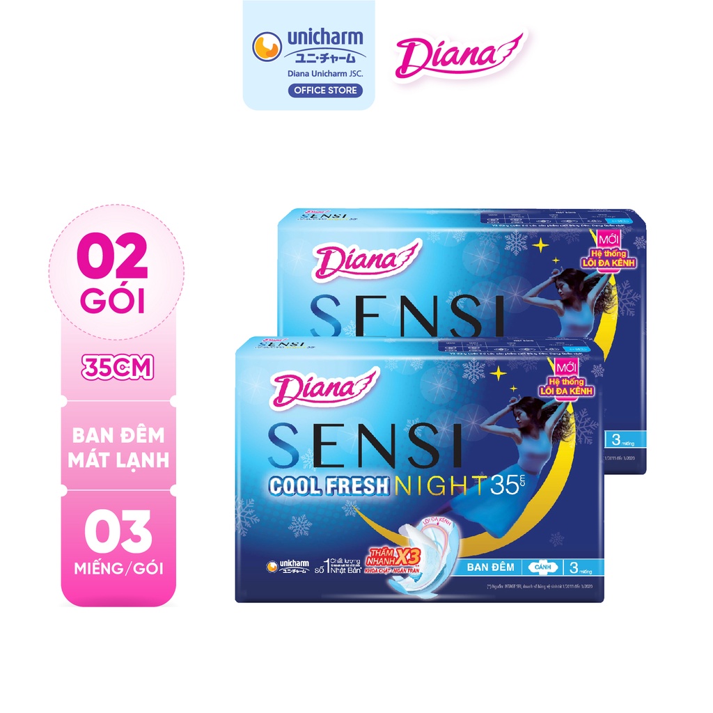 Bộ 2 Băng Vệ Sinh Diana Sensi Cool Fresh Night 35Cm 3 Miếng/Gói