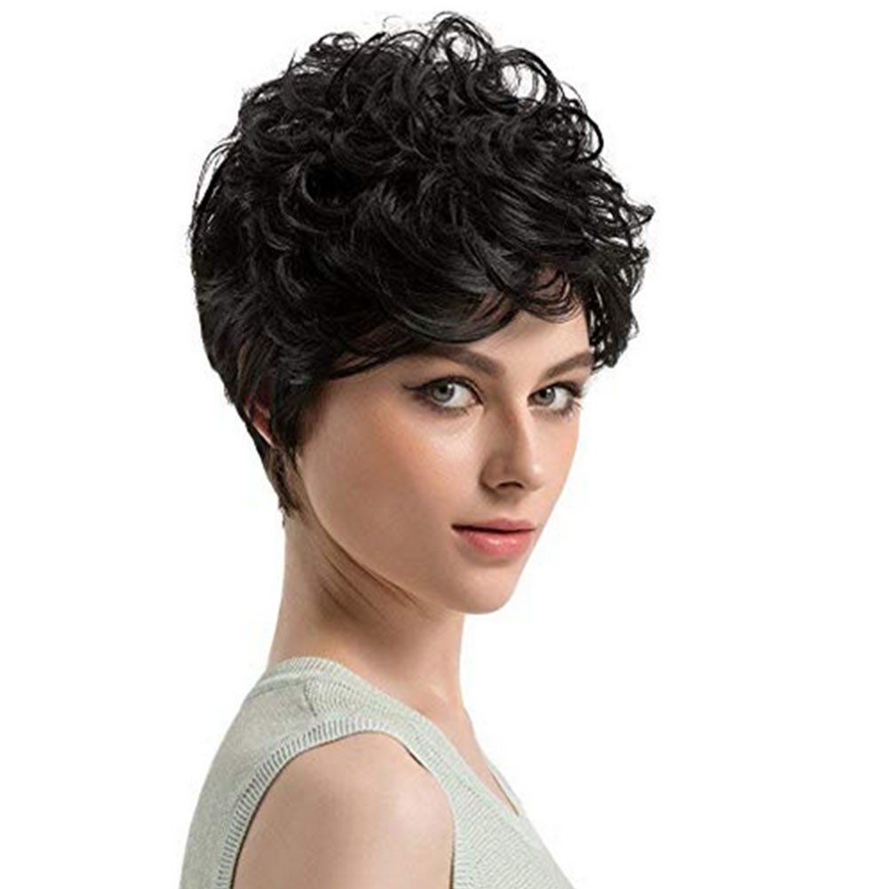 Fashion Short Curly Fluffy Density Wigs Black Wigs for Women Heat Resistant Synthetic Full Head Hair Costume Wig Hairpiece Natural Looking