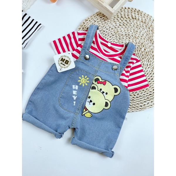 Yếm gấu kèm áo kẻ mb cho bé