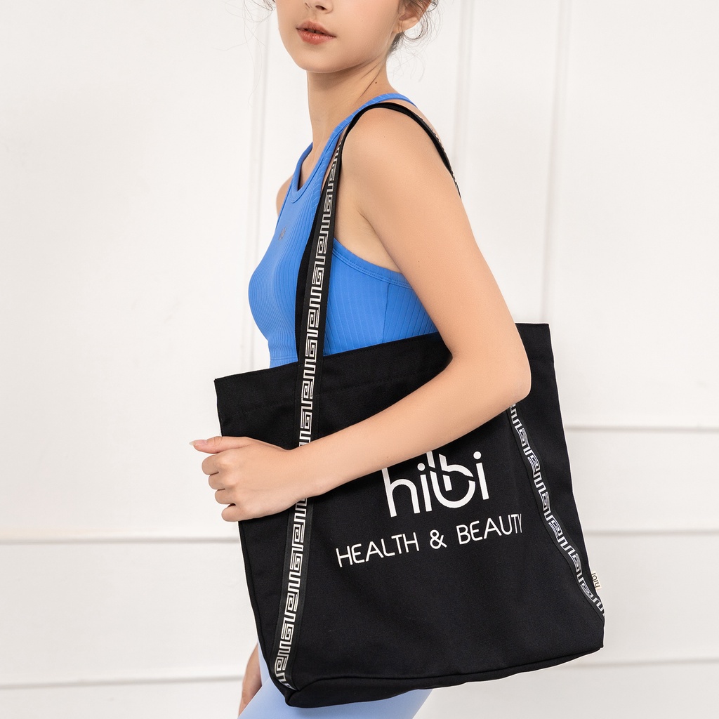 Túi Tote đi tập dây chéo Hibi Sports A005 - đen dây trắng, chất liệu Canvas cao cấp, có khóa kéo và túi trong